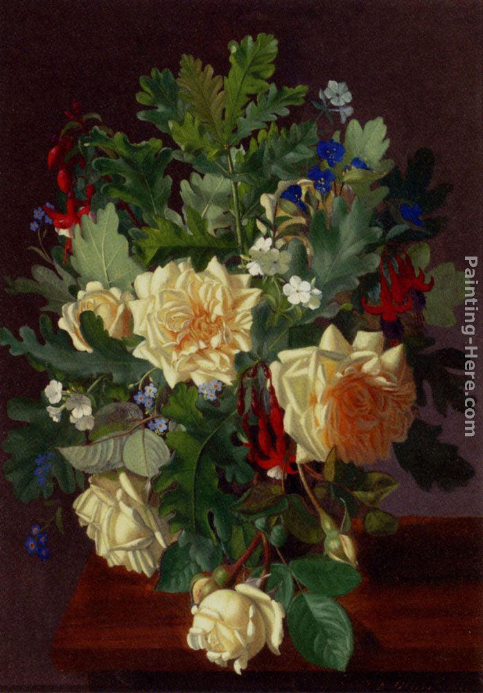 A Still Life With Yellow Roses And Freesia painting - Otto Didrik Ottesen A Still Life With Yellow Roses And Freesia art painting